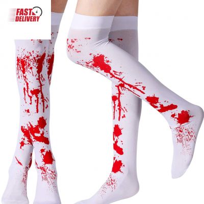 Women Stockings High Socks for Halloween Cosplay Costume, 2 Pairs (Blood Stained